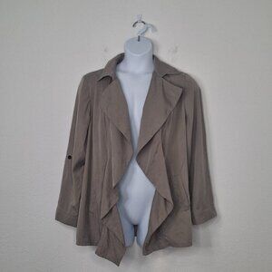 Chicos Cardigan Jacket Sz 2 Roll Tab Sleeves Elastic Back Boho Preppy Office